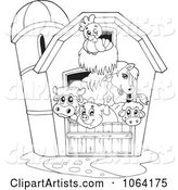 Outlined Barnyard Animals in a Barn