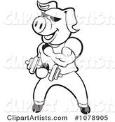 Outlined Bodybuilder Pig Lifting Weights