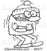 Outlined Shivering Winter Toon Guy Trying to Keep Warm