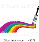 Paint Brush Creating a Rainbow Wave on White