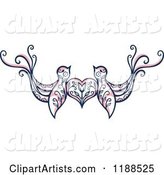 Pair of Floral Love Birds with a Heart