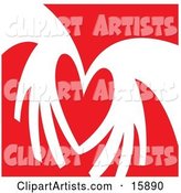 Pair of Hands Coming Together to Form the Shape of a Heart over a Red Background Clipart Illustration