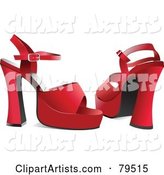 Pair of Red Chunky High Heel Shoes