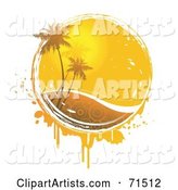 Palm Trees in Front of the Summer Sun with Circle Patterned Water and Grunge over White