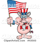 Patriotic Uncle Sam Pig Waving an American Flag on Independence Day