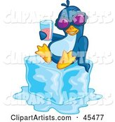 Penguin Wearing Shades and Drinking Juice While Chilling on Melting Ice