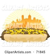 Philly Cheesesteak Sandwich in Front of an Orange Skyline