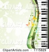 Piano Keyboard Background with Butterflies on Green