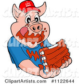 Pig Wearing a Hat and Eating Messy Ribs