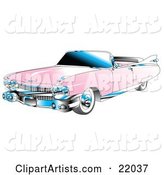 Pink Convertible 1959 Cadillac Car with Chrome Accents and the Top down
