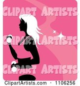 Pink Fitness Avatar with a Woman Working out Doing Alternating Bicep Curls with Dumbbells
