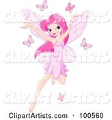 Pink Haired Pixie Girl Flying with Pink Butterflies