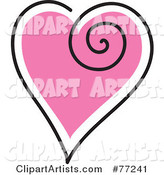 Pink Heart Outlined in White and Black with a Swirl