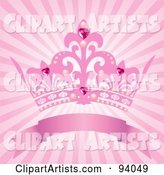 Pink Princess Crown Above a Blank Banner on a Pink Shining Background