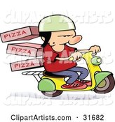 Pizza Delivery Boy on a Scooter, Boxes on the Rack Behind Him