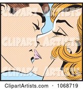 Pop Art Couple Kissing over Blue