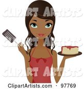 Pretty African American Chef Woman Holding Pancakes and a Spatula