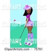 Pretty Black Woman Golfing on a Course