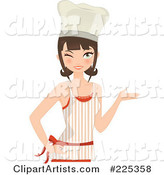 Pretty Brunette Chef Woman Winking and Presenting
