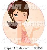 Pretty Brunette Pregnant Woman Winking, in a Heart Circle