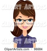 Pretty Brunette Receptionist Wearing Glasses and a Purple Blouse