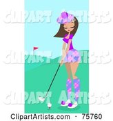 Pretty Brunette Woman Golfing on a Course