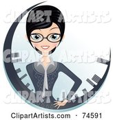 Professional Businesswoman in a Circle of Skyscrapers