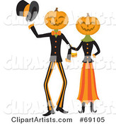 Pumpkin Head Couple Walking Arm in Arm