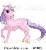 Purple Unicorn with Sparkling Hair and a Golden Horn