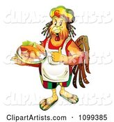Rastarfarian Chef Rooster Holding a Plate of Chicken
