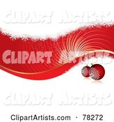 Red and White Christmas Swirl Background with Grunge and Baubles