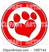 Red and White Heart Shaped Dog Paw Print Circle