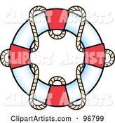 Red and White Life Preserver Ring with a Rope