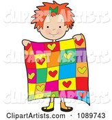Red Haired Girl Holding a Quilt