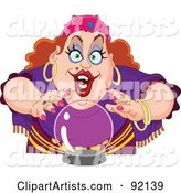 Red Haired Gypsy Fortune Teller Woman Looming over a Crystal Ball