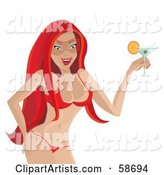 Redhead Lady in a Bikini, Holding a Martini