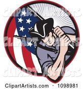 Retro American Revolutionary Soldier Patriot Minuteman Carrying a Flag
