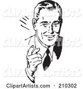 Retro Black and White Businessman Talking and Waving His Hand