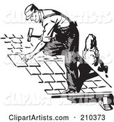 Retro Black and White Male Roofer