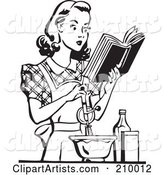 Retro Black and White Woman Baking and Reading a Cook Book