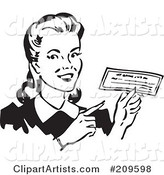 Retro Black and White Woman Holding a Check