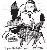 Retro Black and White Woman Reading in a Chair