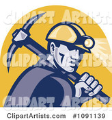 Retro Miner with a Pickaxe and Head Lamp