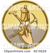 Retro Mining Shovel, Pickaxe and Lantern Logo
