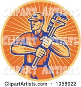 Retro Orange Plumber and Wrench Logo