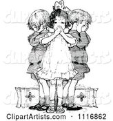 Retro Vintage Black and White Wise Children Covering Their Ears Mouth and Eyes