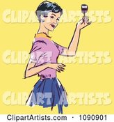 Retro Woman Raising Her Wine Glass to Toast