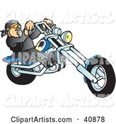 Riding Biker Dude on His Blue Chopper