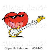 Romantic Red Heart Man Playing a Guitar and Singing