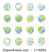 Round Green and Blue Organic Leaf Icons